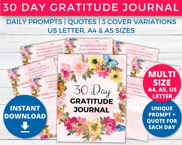 30 Day Gratitude Journal Planner Printable