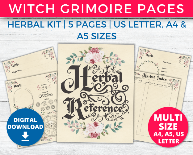 Witch Herbal Grimoire Pages For A Book of Shadows or Witchy Journal / Planner