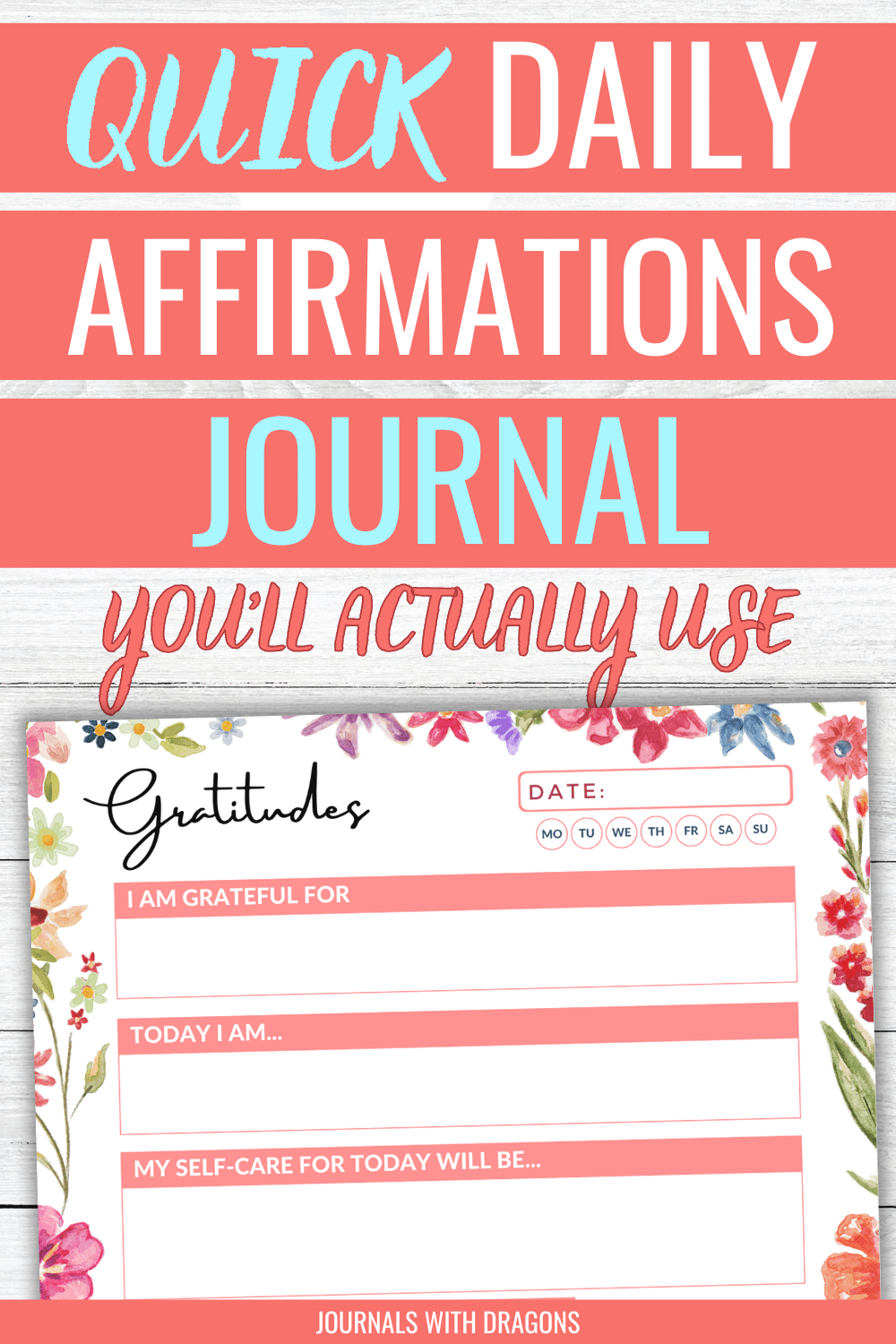 Daily Gratitude Journal with Affirmations, Self reflection & Positivity