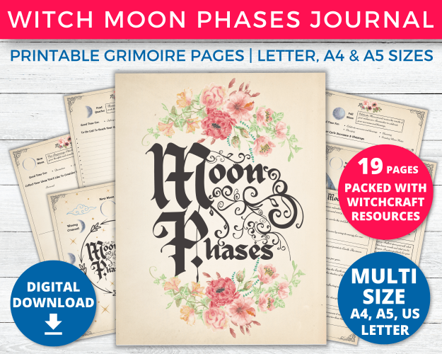 Moon phases printable Witch grimoire pages preview