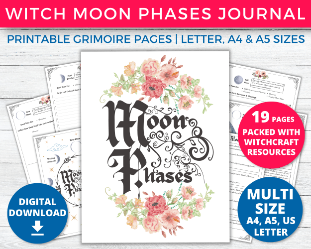 Moon phases printable Witch grimoire pages preview