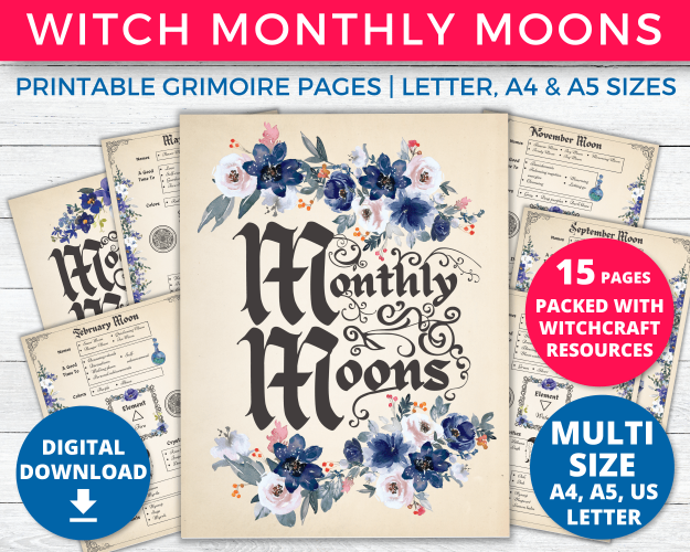 Monthly Moon Charts & Name Meanings Printable Preview