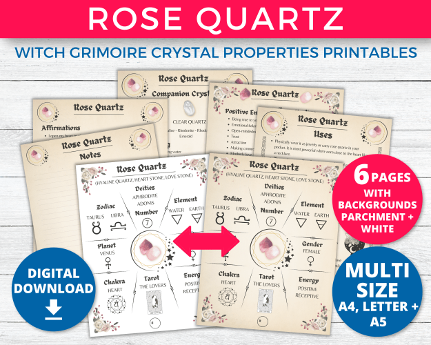 Printable Rose Quartz meaning pages printable bundle preview