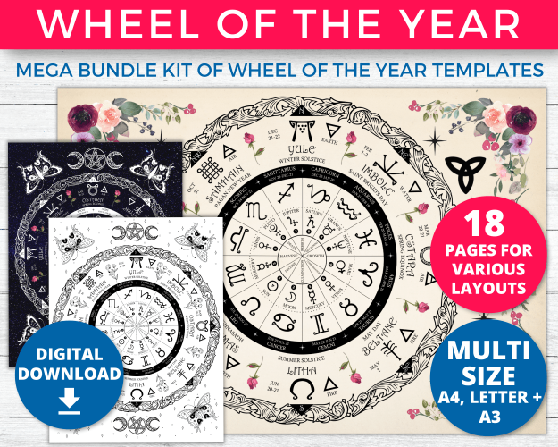 Wheel of the Year printable Grimoire pages preview of the mega kit