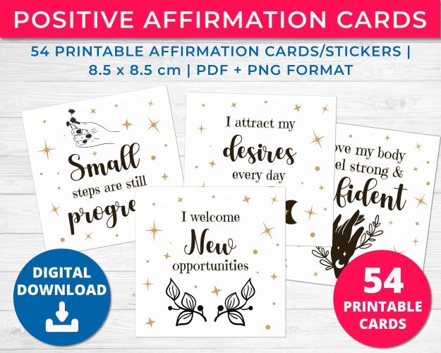 Printable Positive Affirmation Cards & Stickers in Celestial-Style
