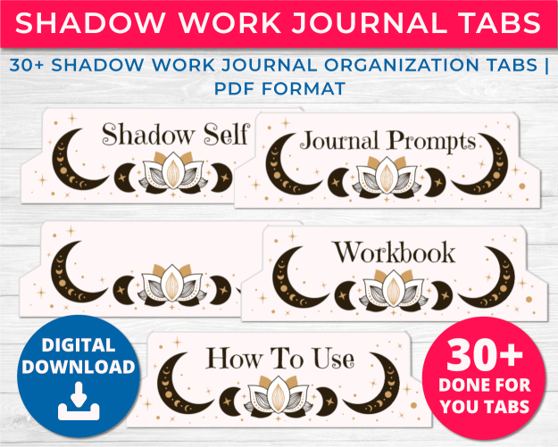 Shadow Work Journal Printable Binder Tabs Preview For Planner Organization