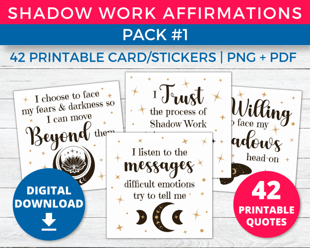 Pack 1 of Shadow Work Affirmation Cards and Stickers for a Positive Mindset