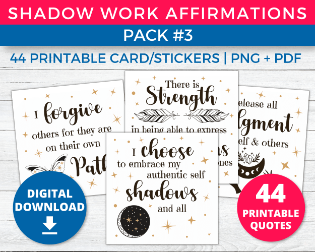 Pack 3 of Shadow Work Affirmation Cards and Stickers for a Positive Mindset