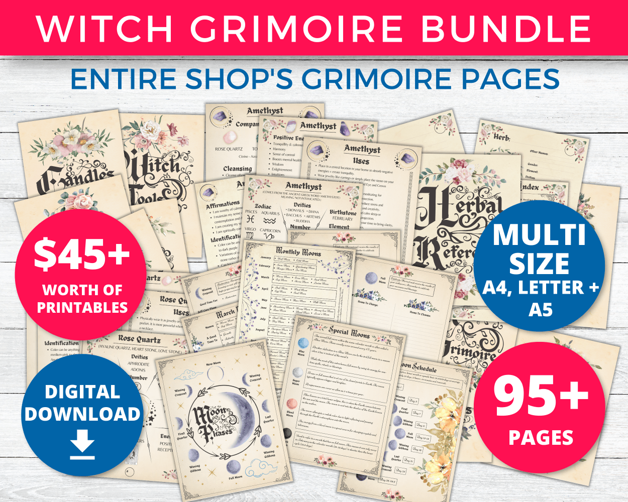 Witch Grimoire Pages Printable Bundle Preview
