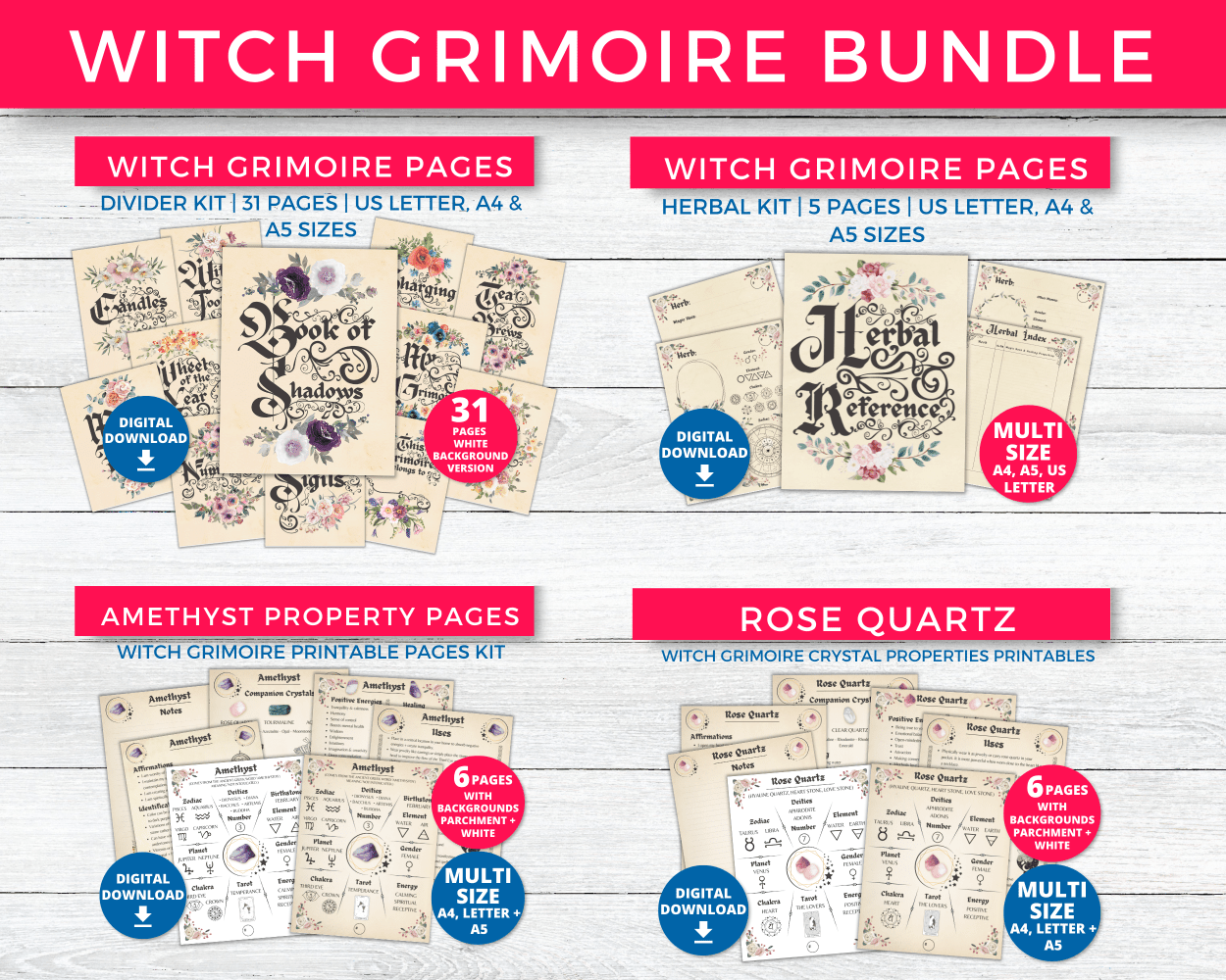 Witch Grimoire Pages Printable Bundle Preview