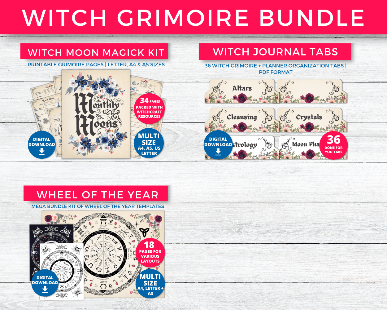 Witch Grimoire Pages Printable Bundle Preview