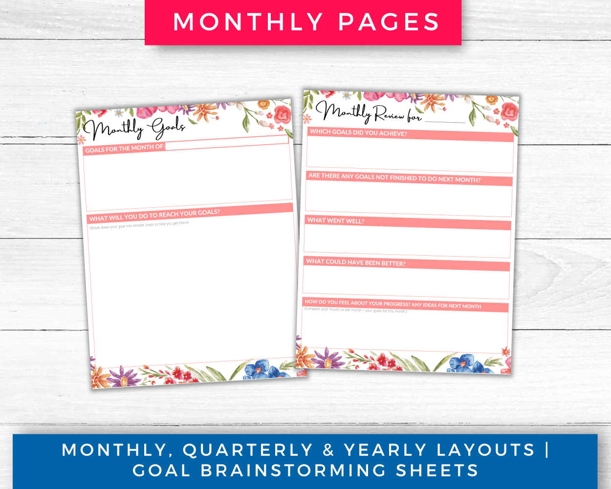 Goal Setting Printable Planner Pages In A Pink Floral Aesthetic Design