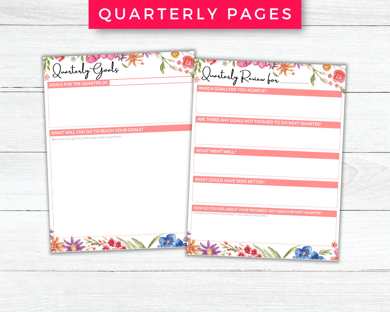 Goal Setting Printable Planner Pages In A Pink Floral Aesthetic Design