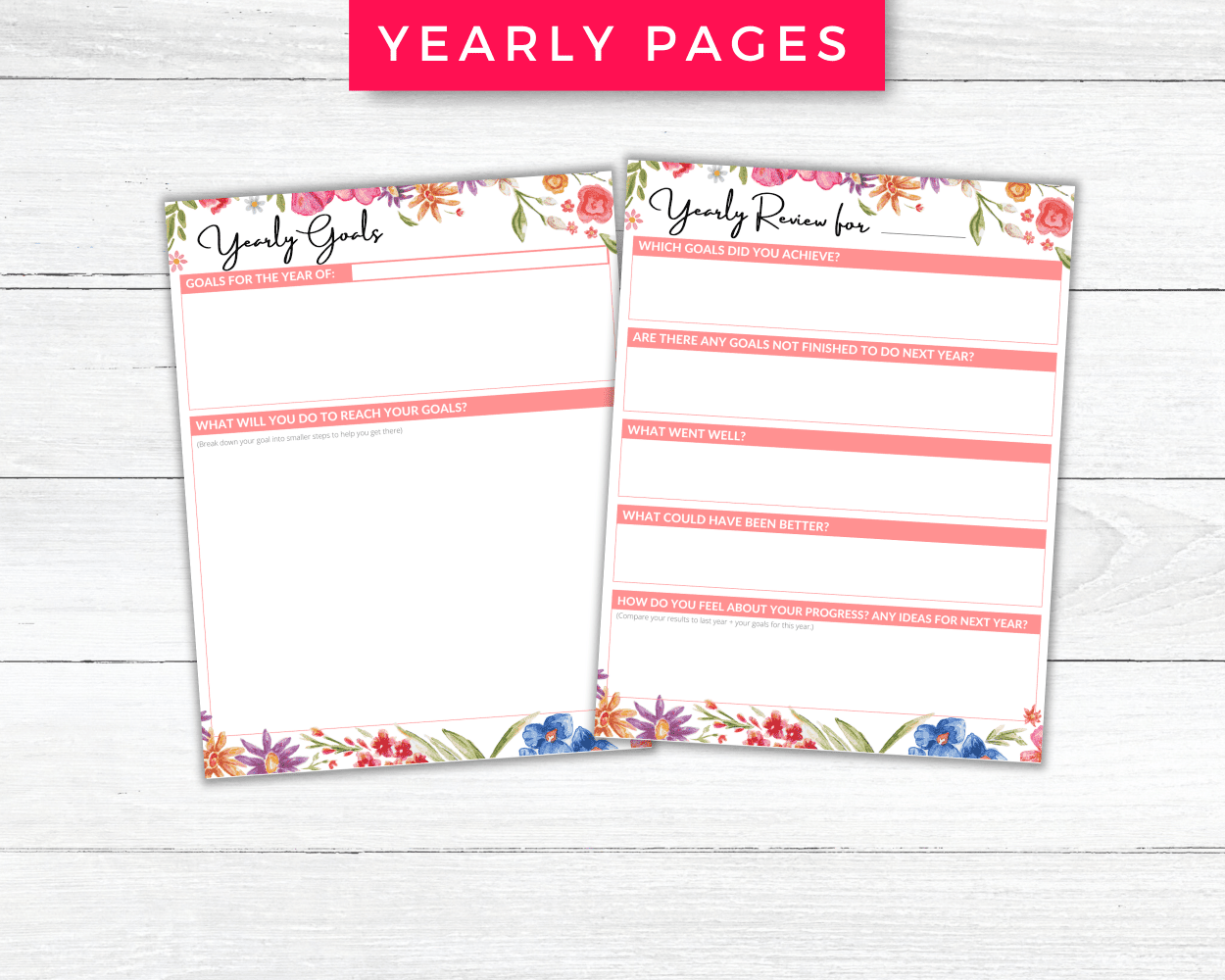Goal Setting Printable Planner Pages In A Pink Floral Aesthetic Design