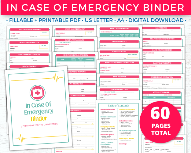 1 In Case Of Emergency Binder What If Planner Emergency Plan Printable Fillable Pdf (blog Shop)