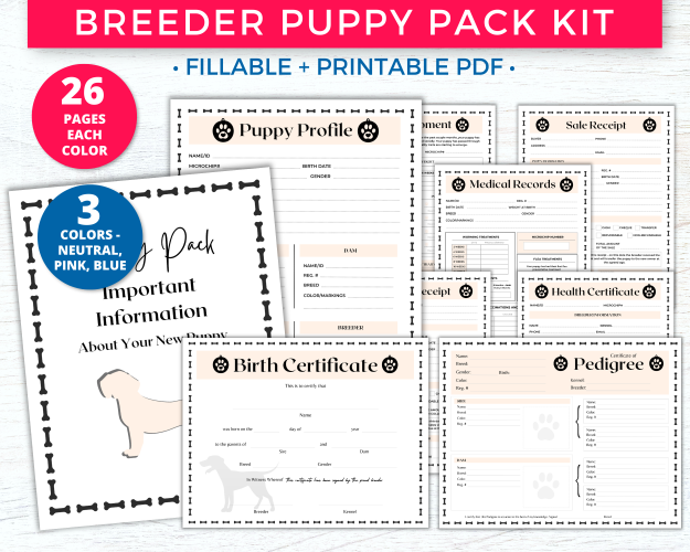 Breeder Puppy Pack - New Puppy Information Packet Printable Template Download