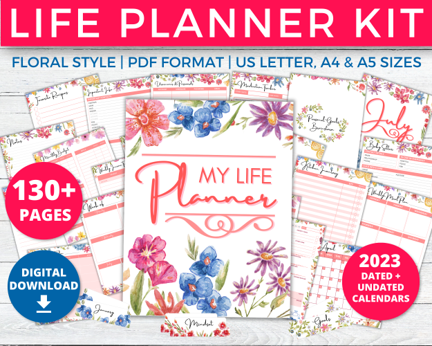 1 Life Planner Home Organization Management Binder Printables Floral Pink Personal Planner Diy Templates (blog Shop)2023